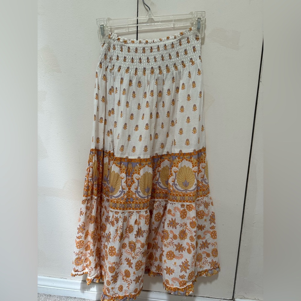 Floral Print Maxi Skirt - Cream and Orange